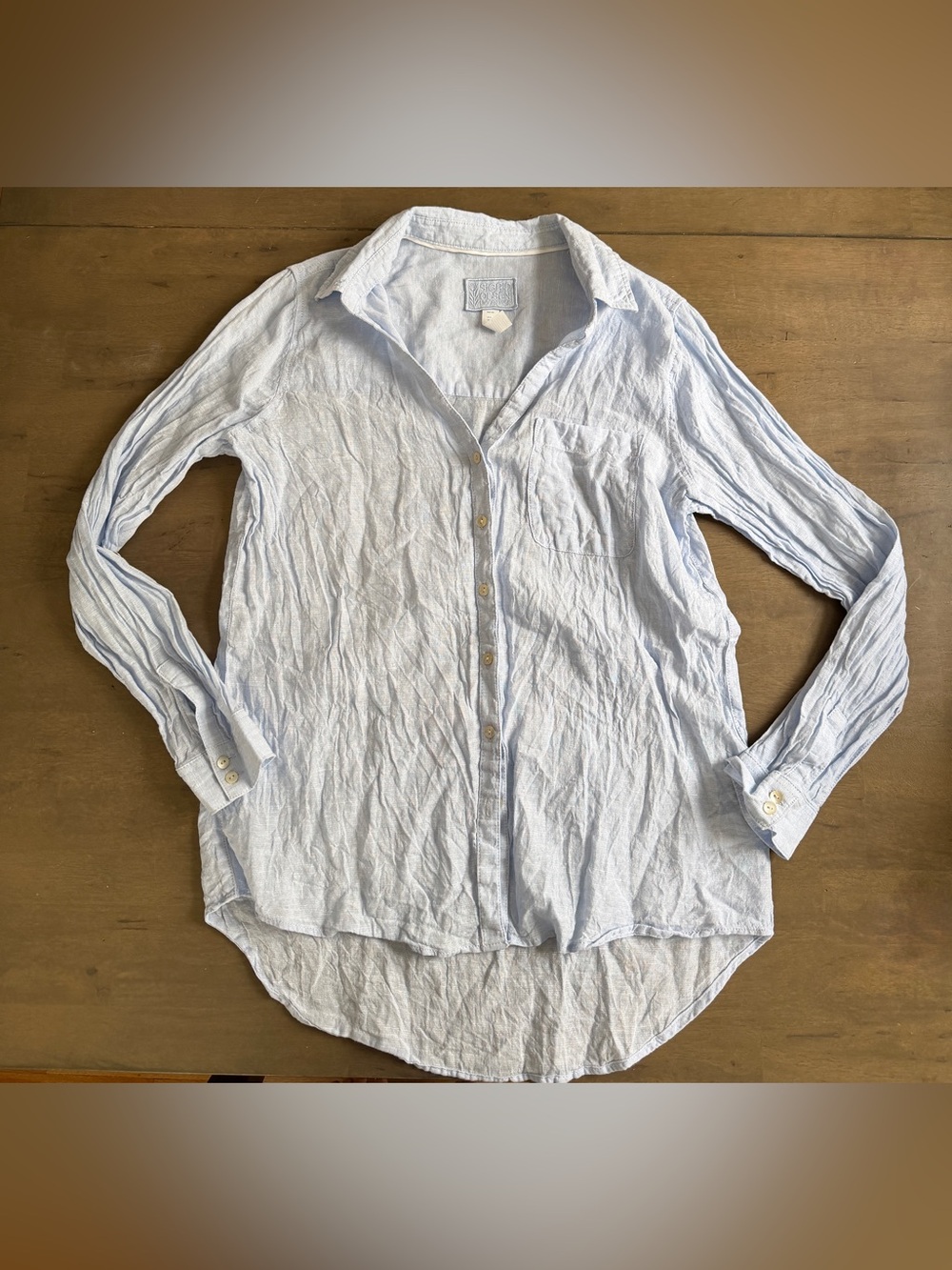 Sigrid Olsen Women's Light Blue Woven Linen Gauzy Solid Button-Up Shirt Size M